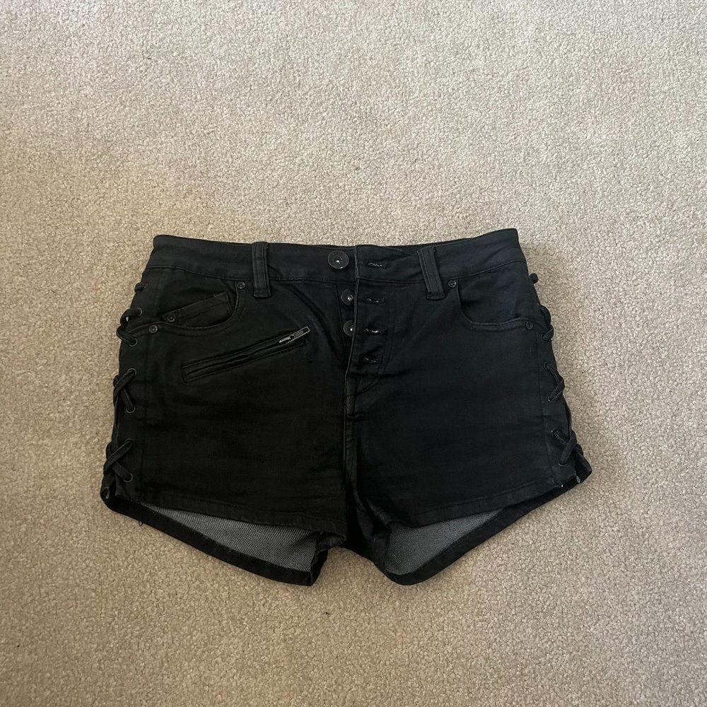 Free People Lace Up Sides Shorts, Size 25, Black